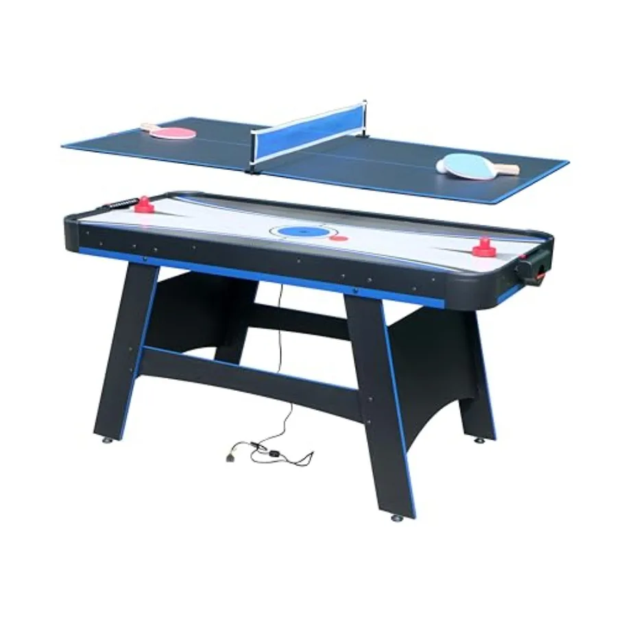 

5 Ft Air Hockey 2-in-1 Game Table with Table Tennis Top Multi Game Tables in Black and Red Includes Strikers Pucks Paddles Ball