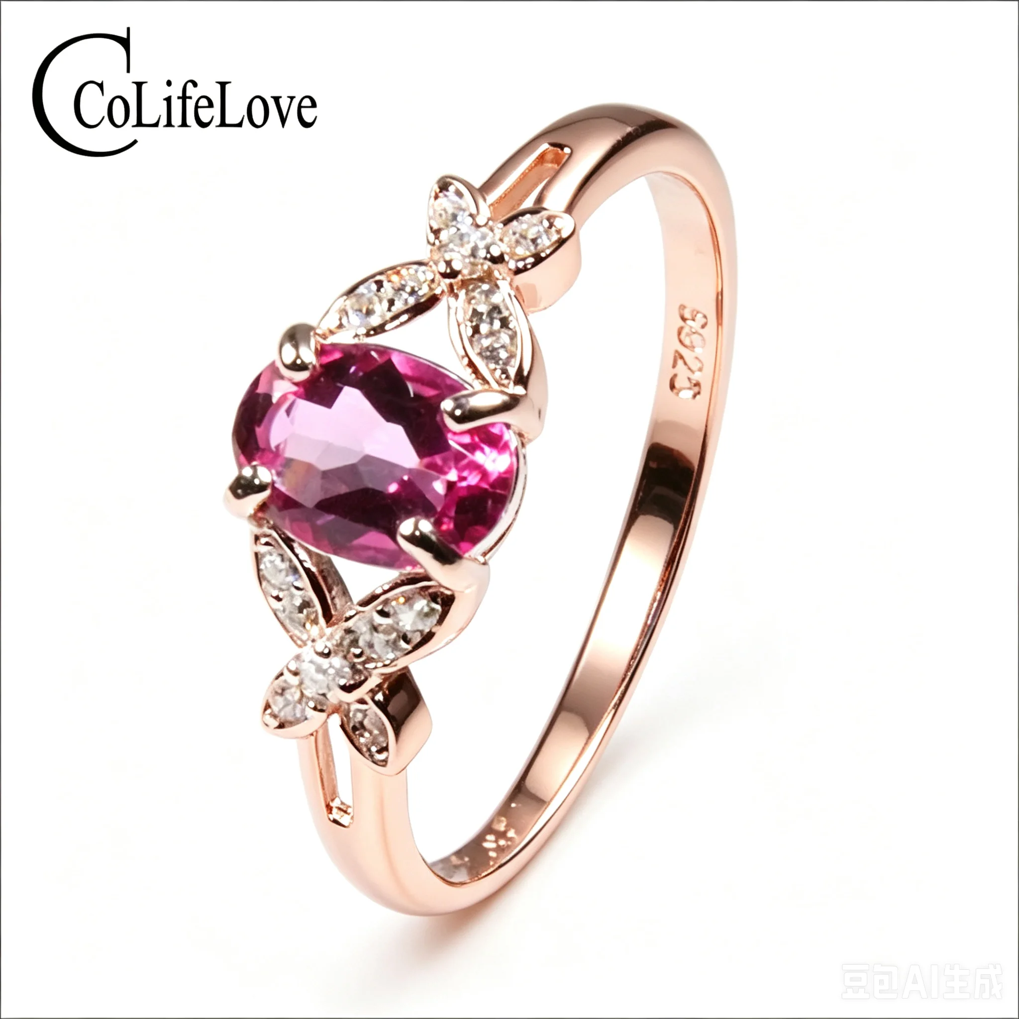 Fashion 925 Silver Pink Topaz Ring for Young Girl 5*7mm Natural Topaz Silver Ring with Certificate Sterling Silver Fine Jewelry