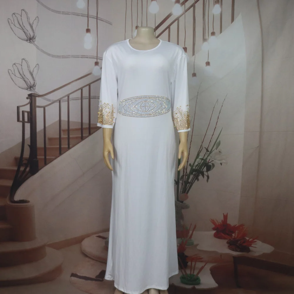 Neu eingetroffen: Afrikanisches zweiteiliges Kleid für Damen, elegantes Luxuskleid mit Strass für die Kirche – Detail 16