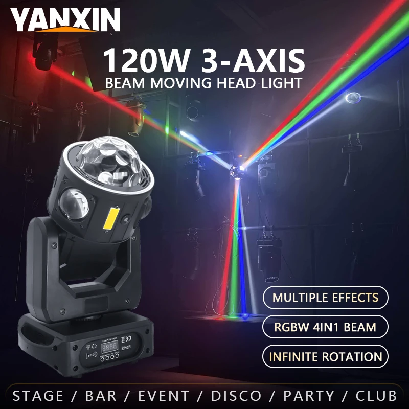 5-in-1 LED Moving Head Light RGBW Beam Laser Strobe Magic Ball DMX512 Sound Activated Stage Lighting Bar KTV Party Wedding Disco