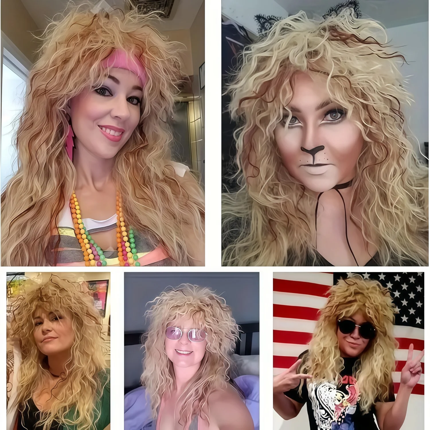 80s Rock-Style Wig for Women with Long, Golden, Red-Brown-Toned Waves Daily Wear, Birthdays, Heat-Resistant Fiber Synthetic Wig