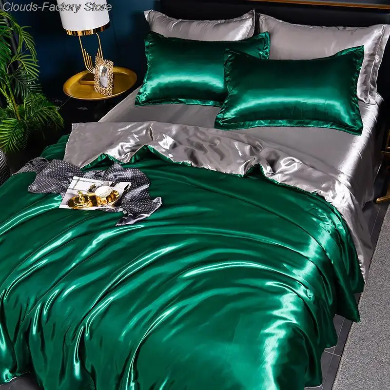 NewLuxury Emulation Silky Satin Duvet Cover Queen High Quality King Size Smooth Quilt Cover Solid Color High End Comforter Cover