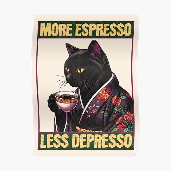 More Espresso Less Depresso Funny Coff  Poster Modern Art Mural Picture Print Painting Room Home Decoration Funny Wall No Frame