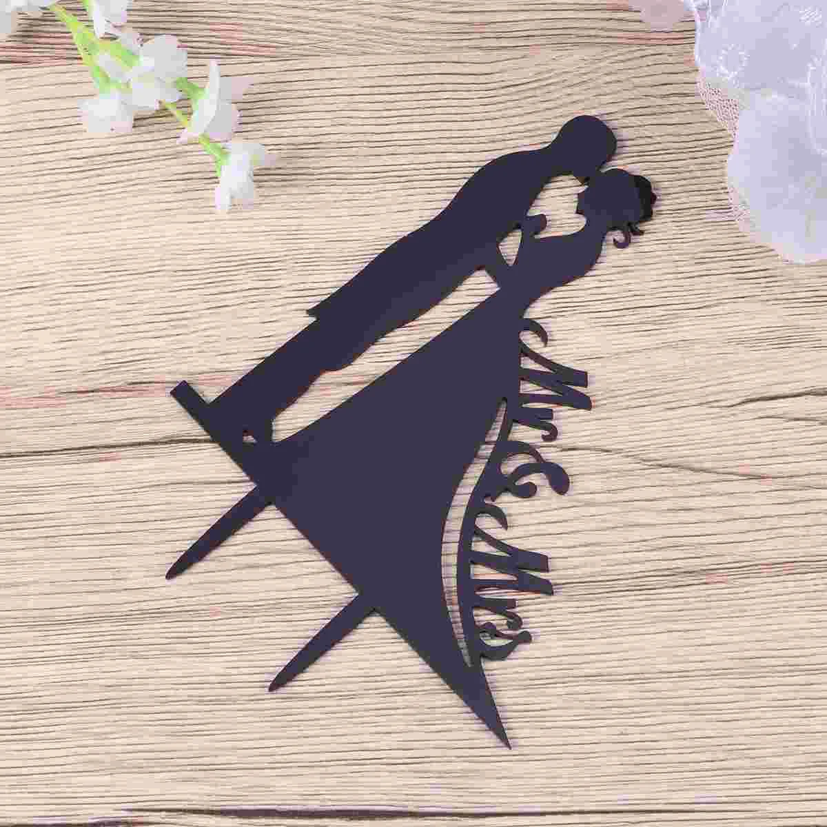 

MR & Mrs with Bride and Groom Style Cake Topper for Wedding / Anniversary / Birthday Party (Black) Cake toppeer