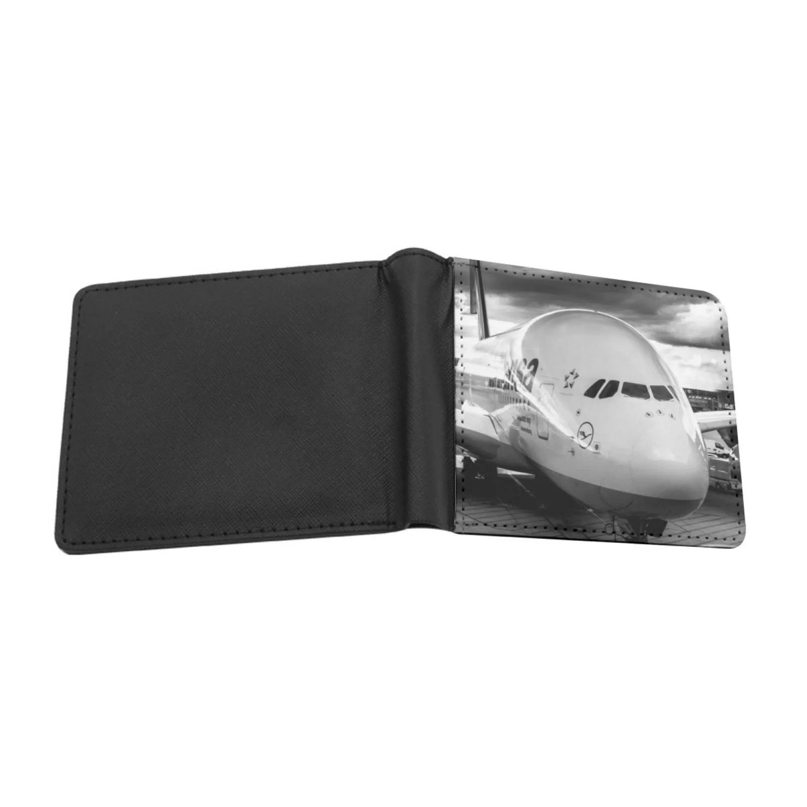 Lufthansa Airbus A380 Monochrome Kurze Herren-Geldbörsen Kreditkarteninhaber Retro-Geldbörse Männliche Pu-Leder-Geldbörse Airbus A380 Airbus