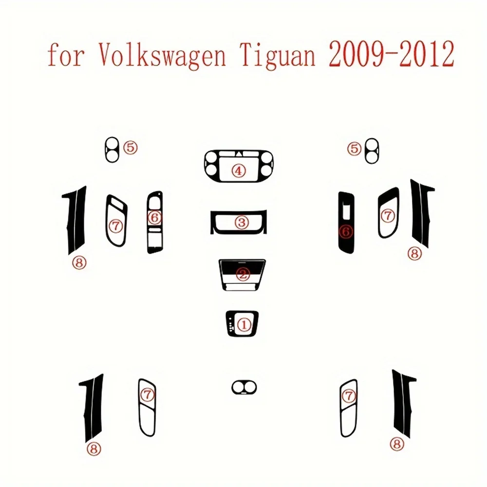 

Углеродное волокно для Volkswagen Tiguan 2009-2017, автомобильная пленка, внутренние наклейки, центральная консоль, приборная панель, Воздушная дверная ручка, панель подъема