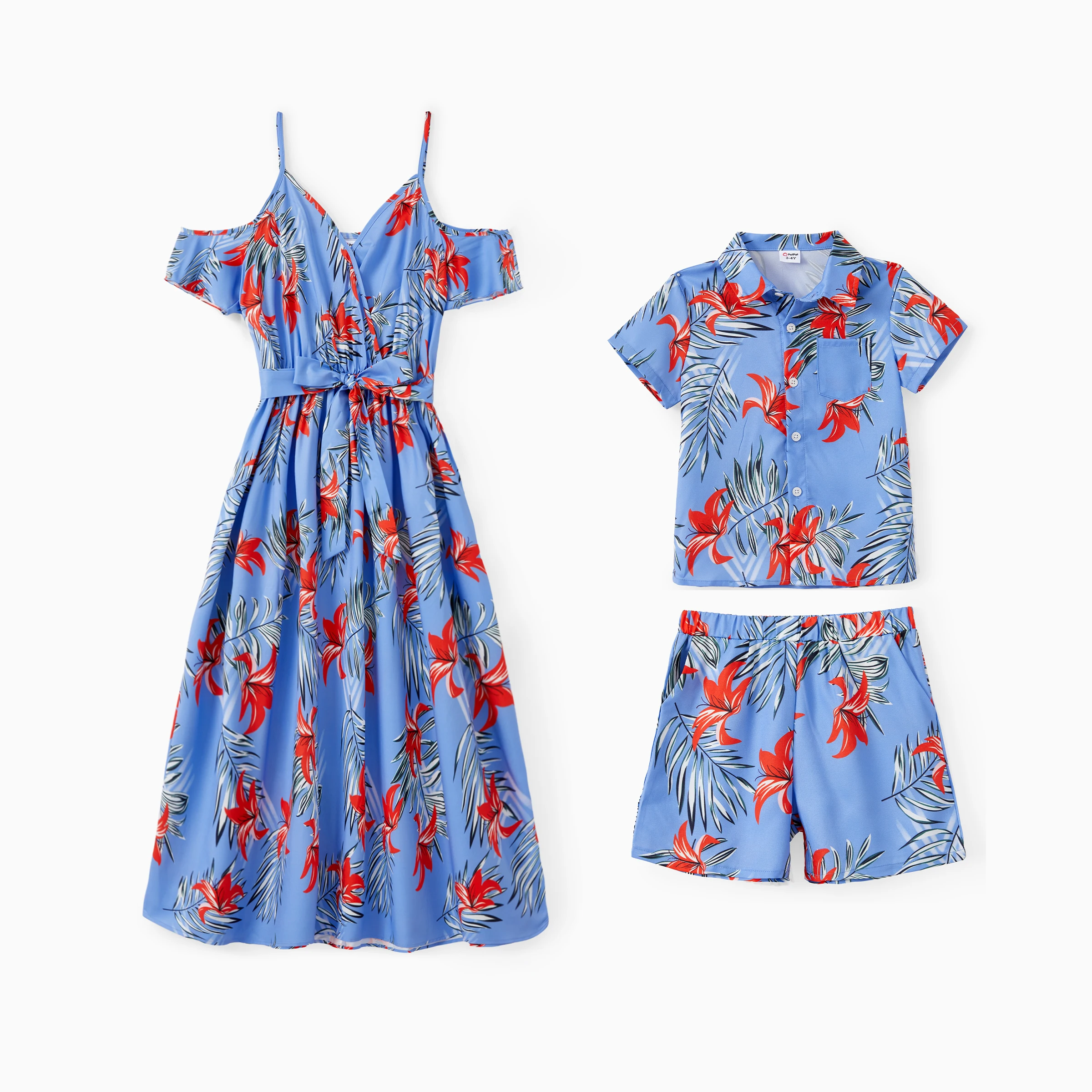 

PatPat Mommy and Me Floral Pattern Set with Pockets or Open Shoulder Ruffle Hem Strap Dress with Hidden Snap Button