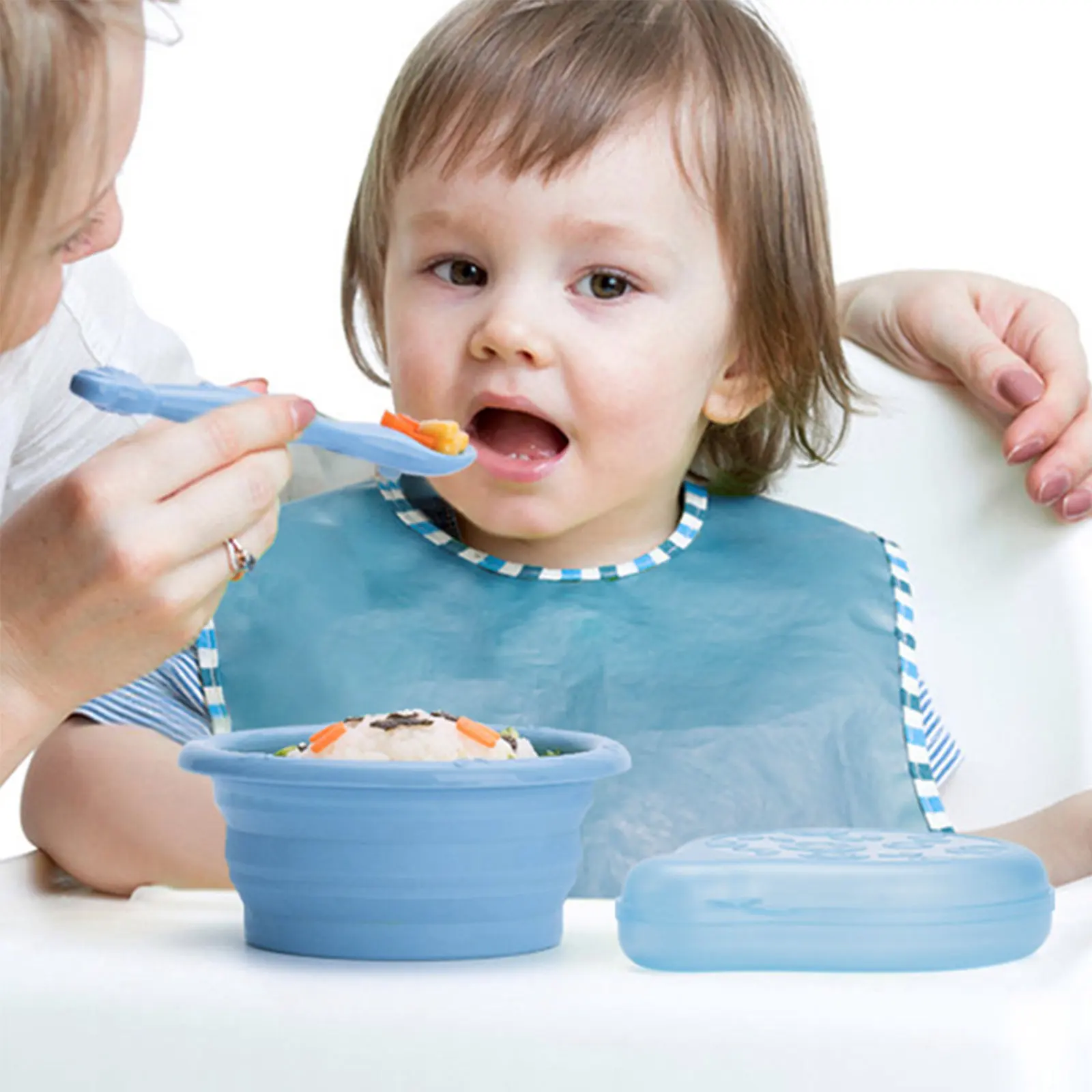 

Foldable Silicone Baby Bowl Set with Spoon Portable Feeding Dish High Temperature Resistance Drop Proof Baby Bowl with Spoon