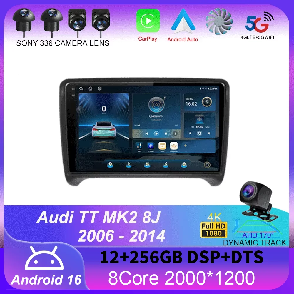 

Carplay Auto Android 16 2 DIN Intelligent System For Audi TT MK2 8J 2006 - 2014 Car Radio Multimedia Player WIFI Stereo GPS QLED