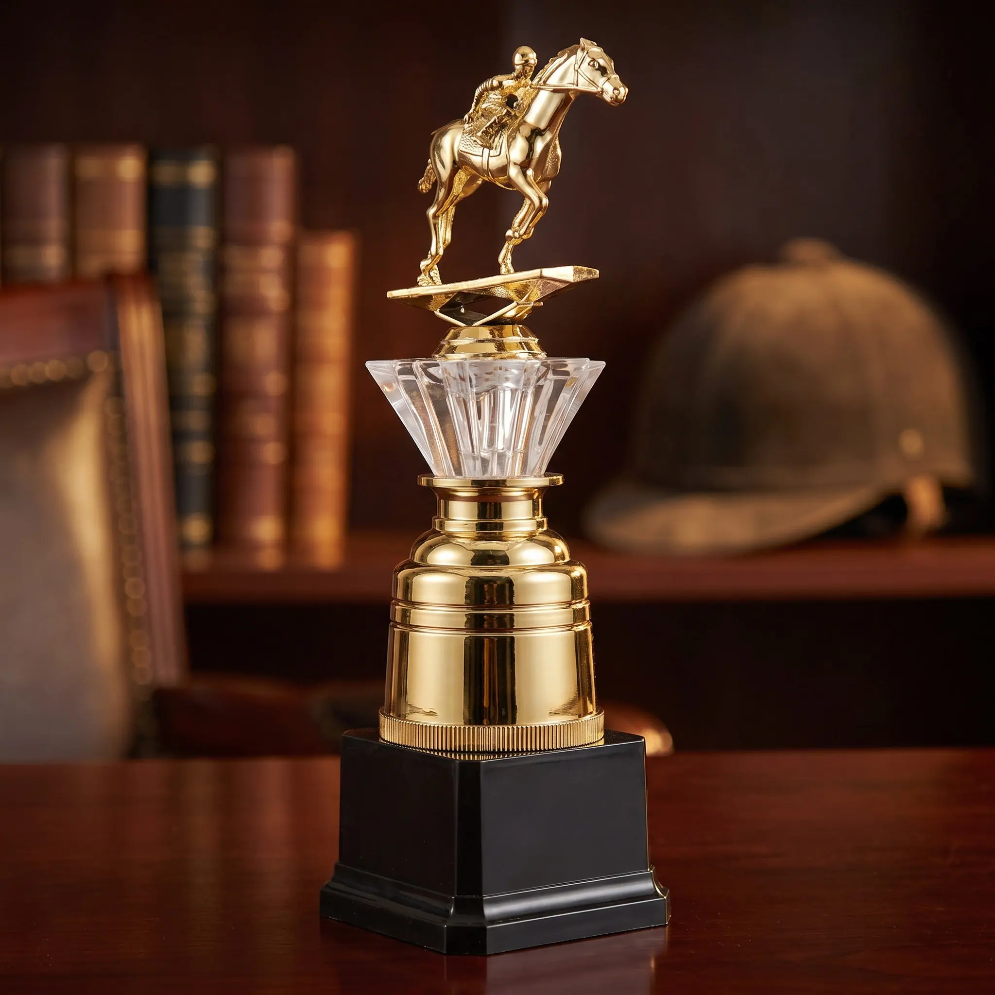 Horse Racing Trophy Cup Golden Base Horse Riding Sculpture Competition Trophy Equestrian Team Championship Award Souvenir
