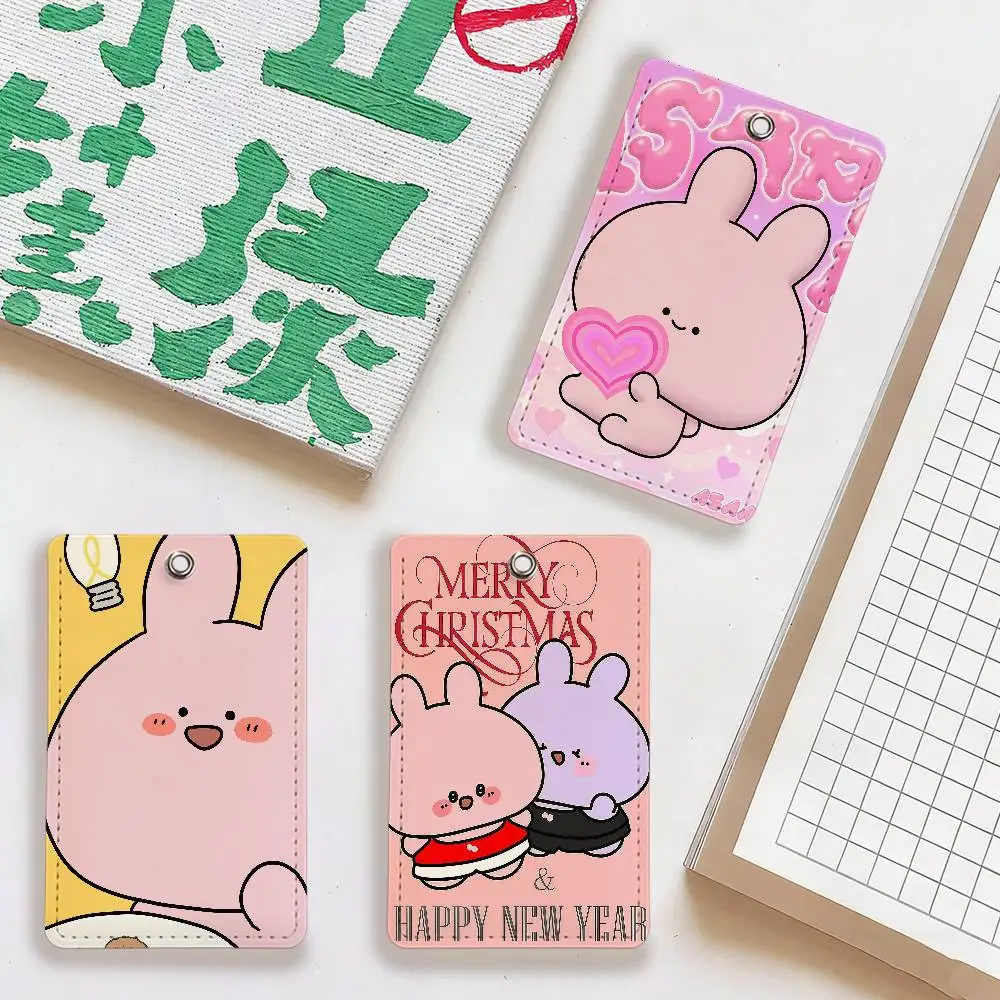 Cartoon A-Asamimichan Cute Bunny School rectangular keychain Bus house access card protective cover PU leather ID Best sellers