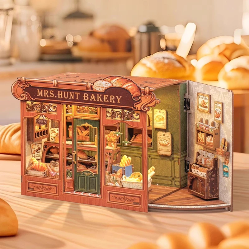 CUTEBEE Book Nook Kit ثلاثية الأبعاد لتقوم بها بنفسك دمية مع مصباح ليد رف الكتب إدراج شارع متجر سلسلة نموذج مصغر لديكور المنزل الطرف