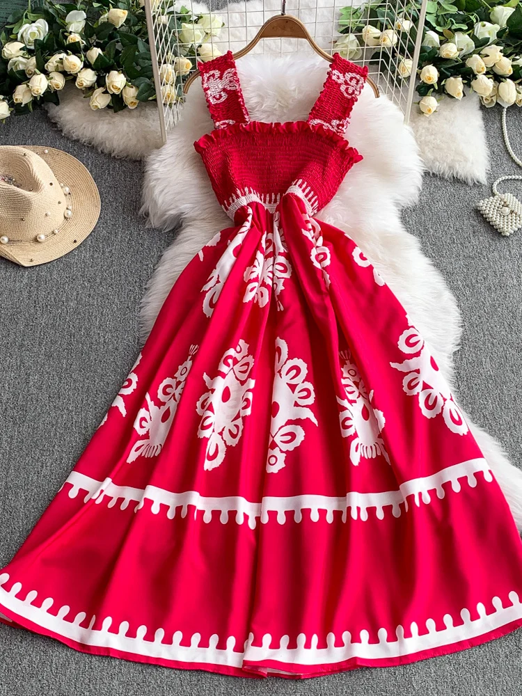 Sommer 2025, Damen-Stil, hohe Taille, A-Linie, Blumendruck, Svel, Gored Saum, Pendeln, Sle, koreanische Faion, langes Dr