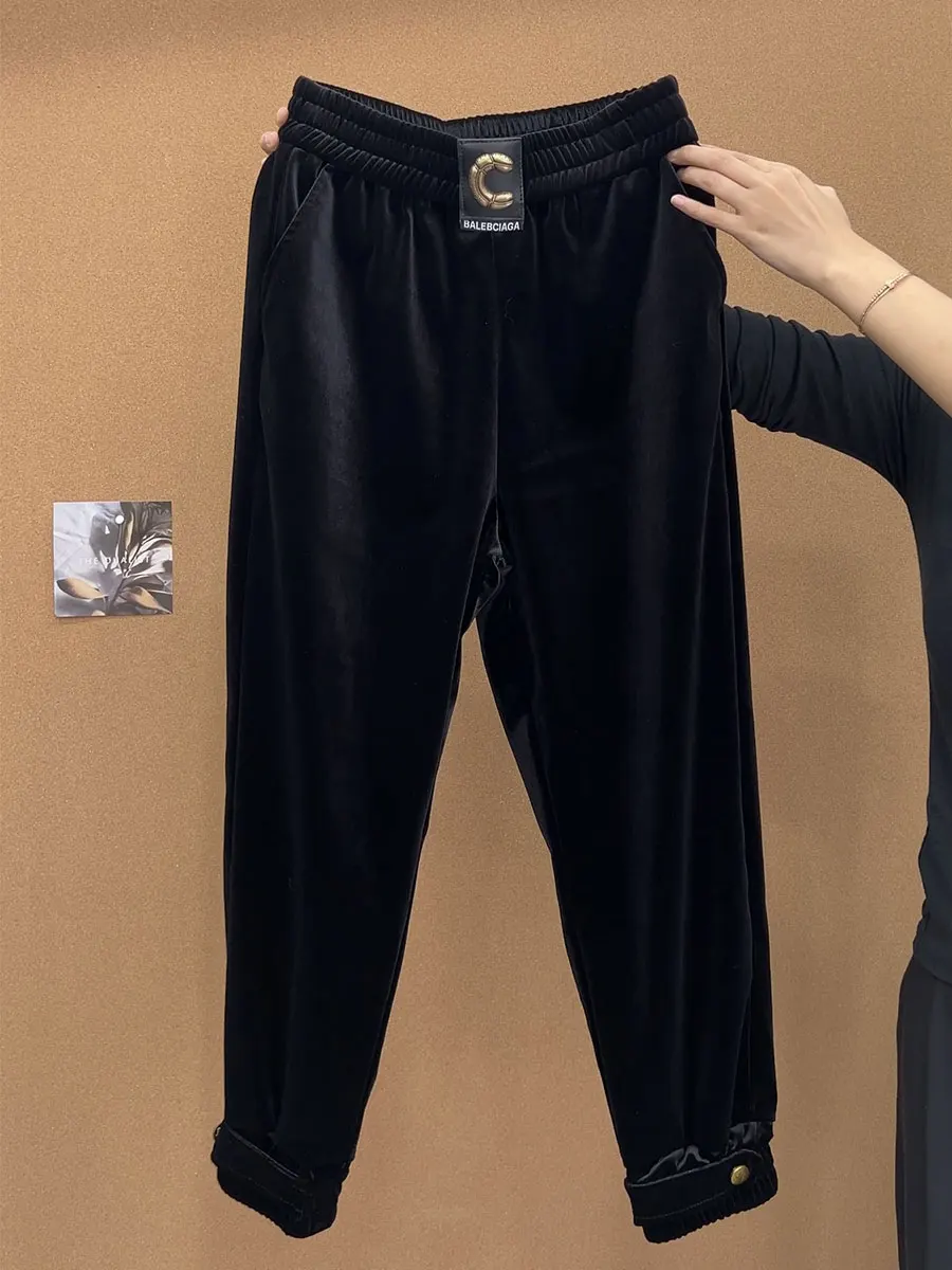 

Бархатные брюки Bla 2025: осенние, укороченные, свободного кроя, универсальные, стройнящие, фасона «морковки», европейские, повседневные, с высокой талией