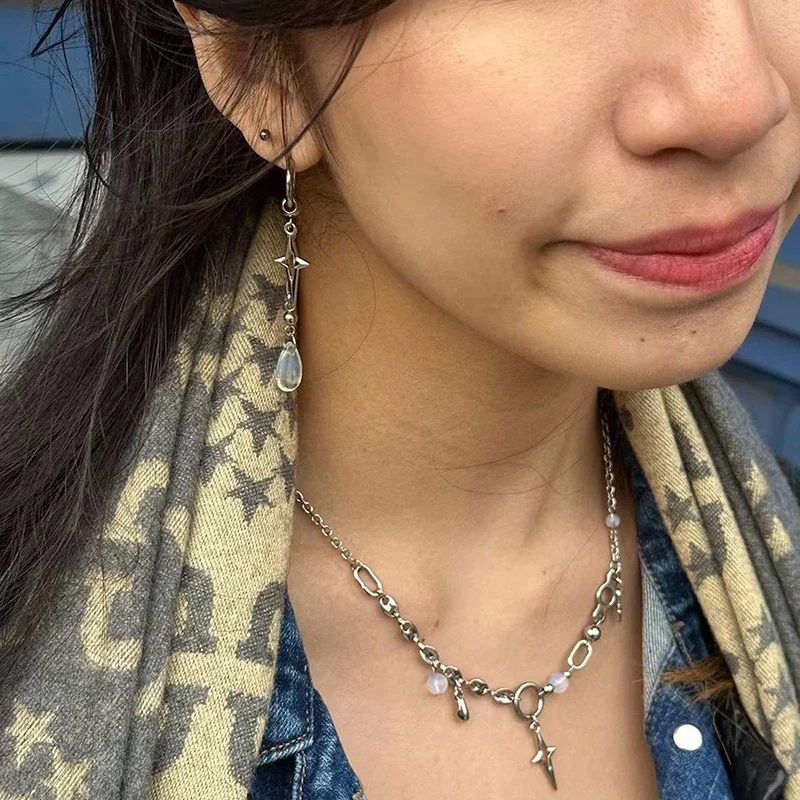 Y2k القوطية هوتي الفولاذ المقاوم للصدأ المسامير هوب أقراط النساء الهيب هوب الشرير الأسنان القلب القوس ستار استرخى أقراط مجوهرات الحفلات #3