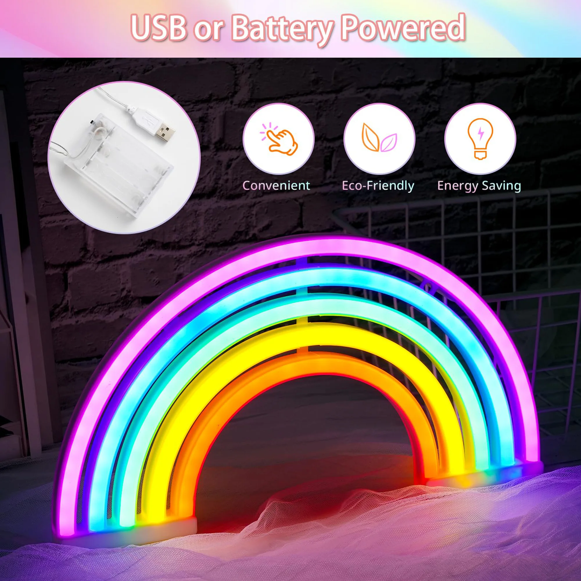 1ชิ้นไฟนีออนสีรุ้ง LED ปากการูปหัวใจรุ้งสำหรับห้องนอน USB หรือแบตเตอรี่นีออนพลังงานแสงสีรุ้งสำหรับเครื่องตกแต่งฝาผนังสีน่ารัก