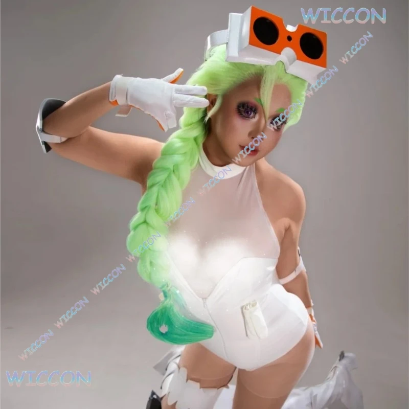 Moe Anime bragas y encuadernación con GARTERBELT Gunsmith Bit ch Cosplay disfraz peluca Sexy Bikini blanco gafas lencería Halloween