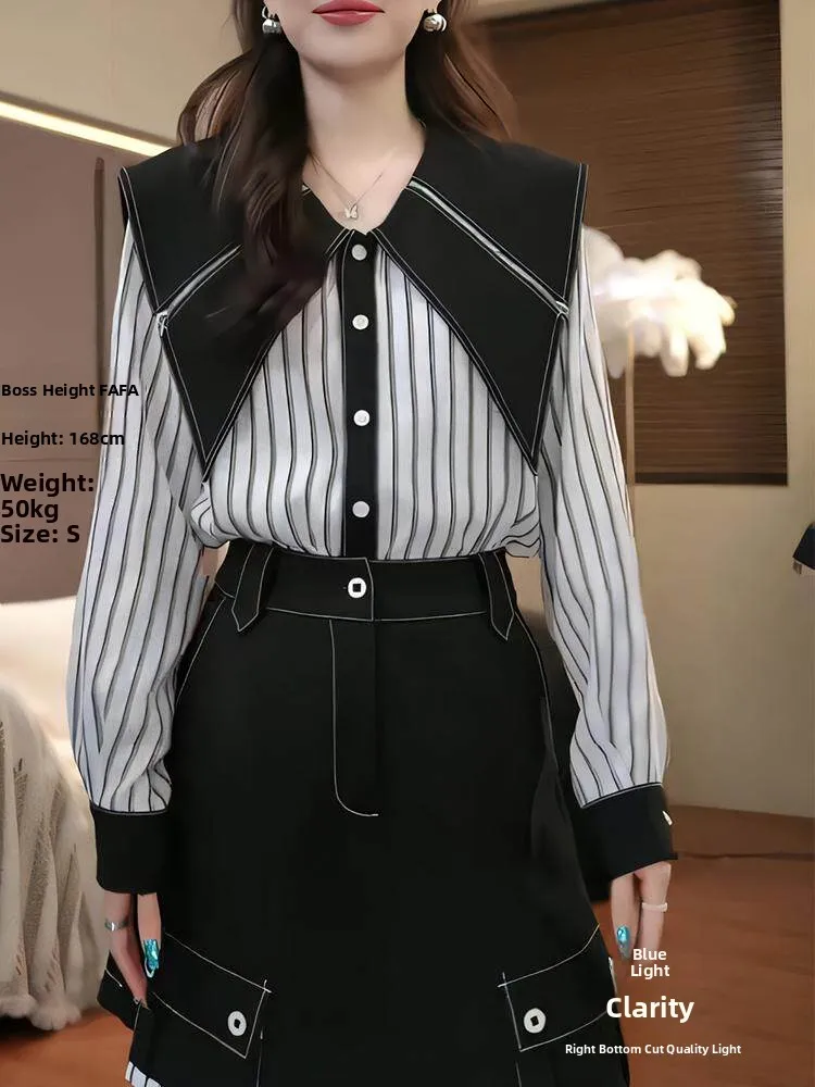 

Spring Korean Style Women's Checkered Long Sleeve Shirt And High Waist Short Skirt Two-Piece Set Casual Fashion Slimming Look