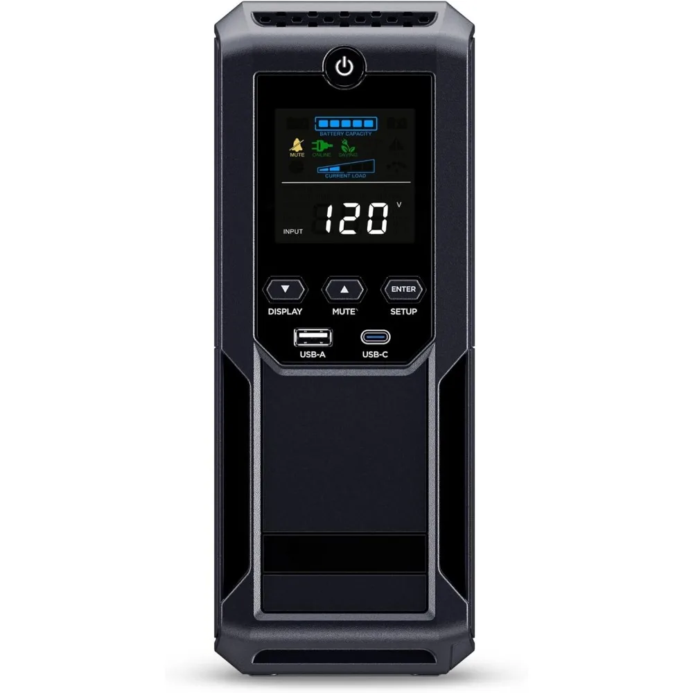 

CP1500AVRLCD3 Intelligent LCD UPS System, 1500VA/900W, 12 Outlets, 2 USB Ports, AVR, Mini Tower, Black