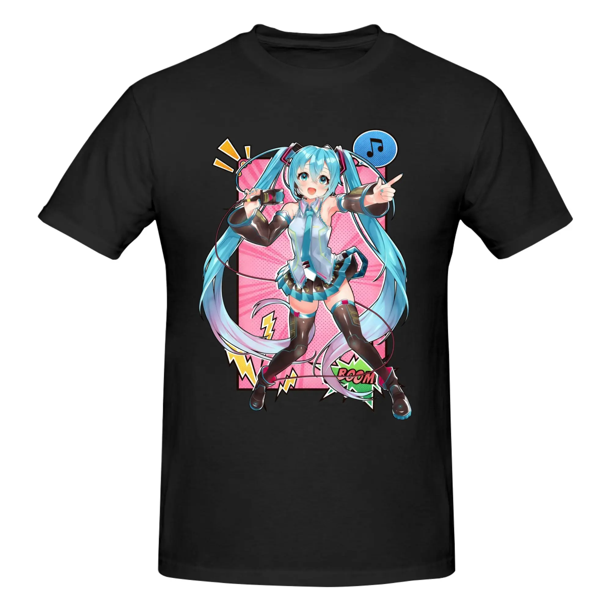 

Футболка BANDAI в стиле аниме Hatsune Miku, мужская, уличная мода, 2026, хит продаж, из чистого хлопка, свободный крой, с круглым вырезом, повседневная, с коротким рукавом