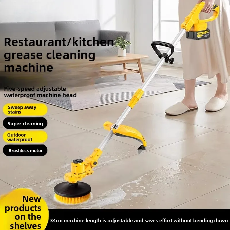 High-power lithium battery floor scrubber for restaurant kitchens cleaning scrubbing and polishing floors removing oil and moss.