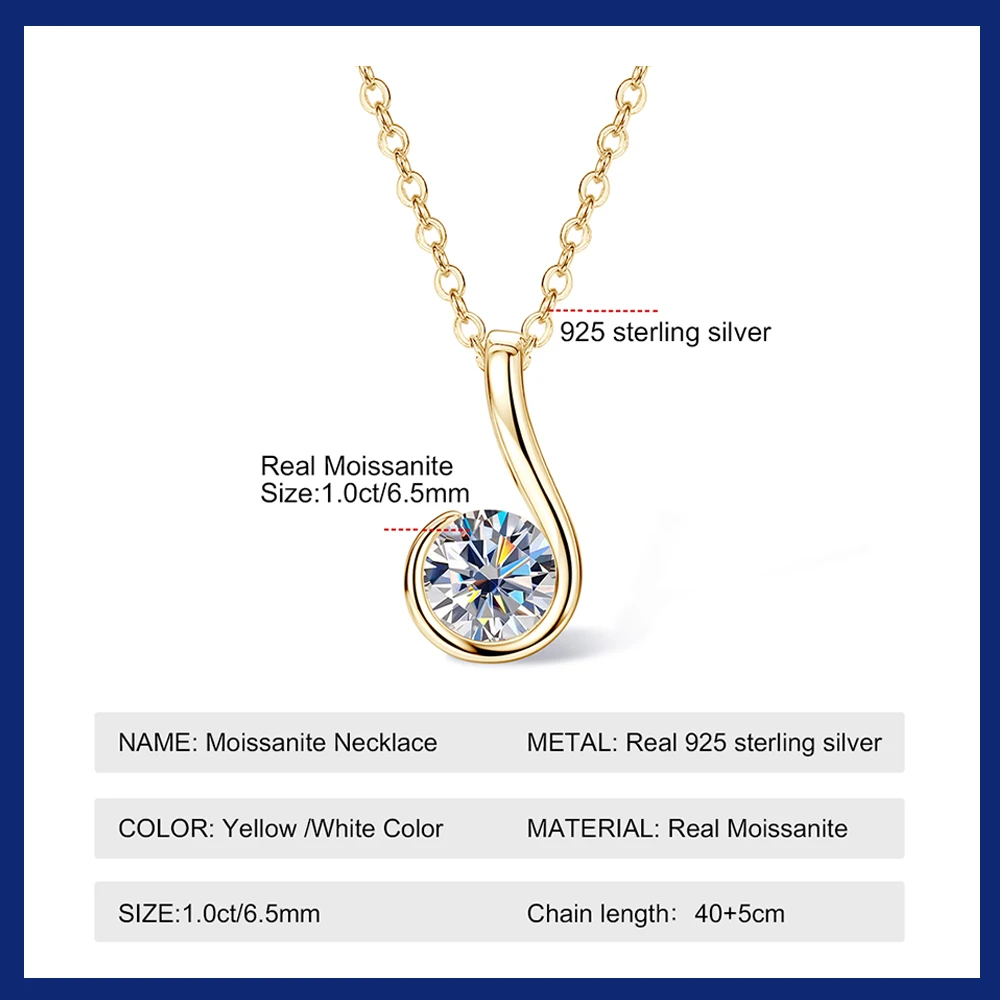 Sweetrain 1CT D Color Certified Moissanite Necklace for Women 6.5mm Lab Diamond 100% 925 Sterling Silver Pendants Wholesale