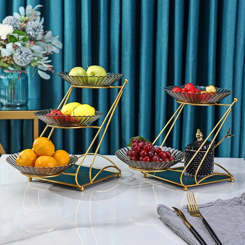 Light luxury feng shui fruit plate, multi-layer creative modern home living room, coffee table, snacks, crystal glass ornaments