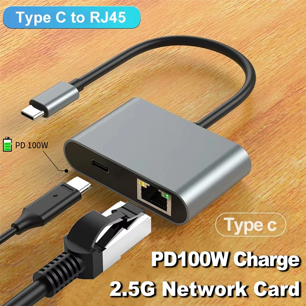 

2.5Gbps Network Card Type C To Ethernet Adapter Charging Speeds Up To 100W For Smartphones Tablets Android