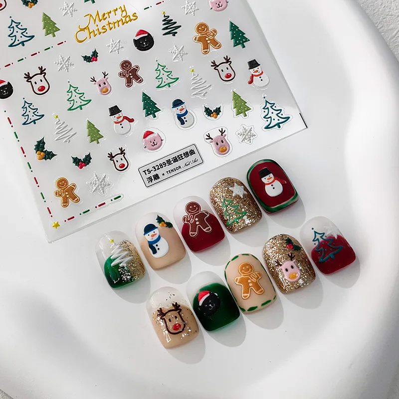 

Upgraded 5D Thin Tough Nail Stickers Embossed Sheer Translucent Self Adhesive Christmas Fantasy Theme for Women Party Decor