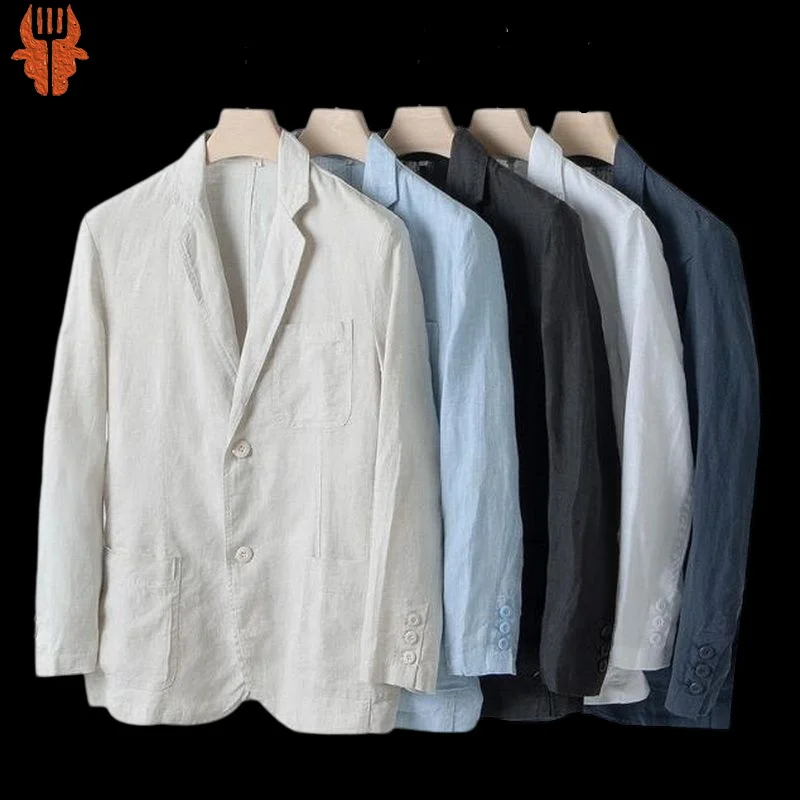 

Men Cotton Linen Blazer Jacket Solid Color Linen Suit Men's Slim Casual Business Thin Breathable Blazer