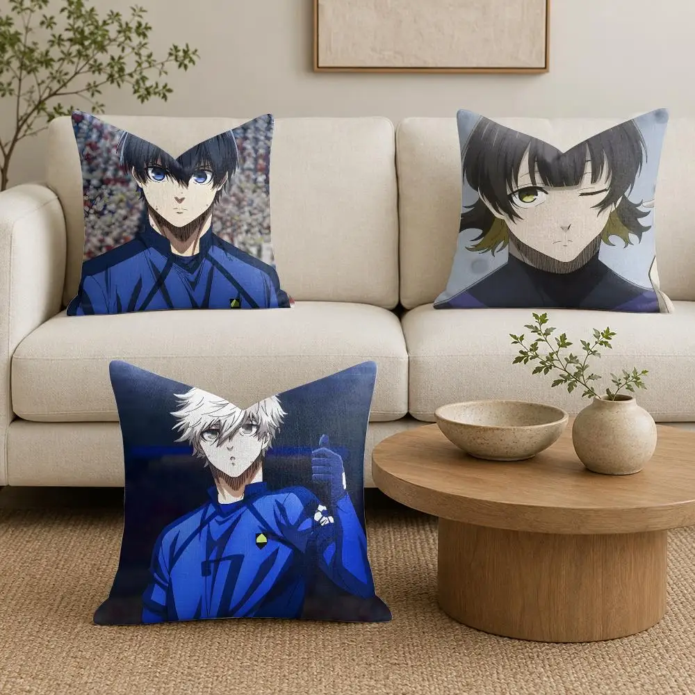 B-Blue L-Lock Isagi Yoichi Cushion Cover Plush Fabric Soft Double-Sided Printed Sofa Warm Winter Home Gift Pillow Cover