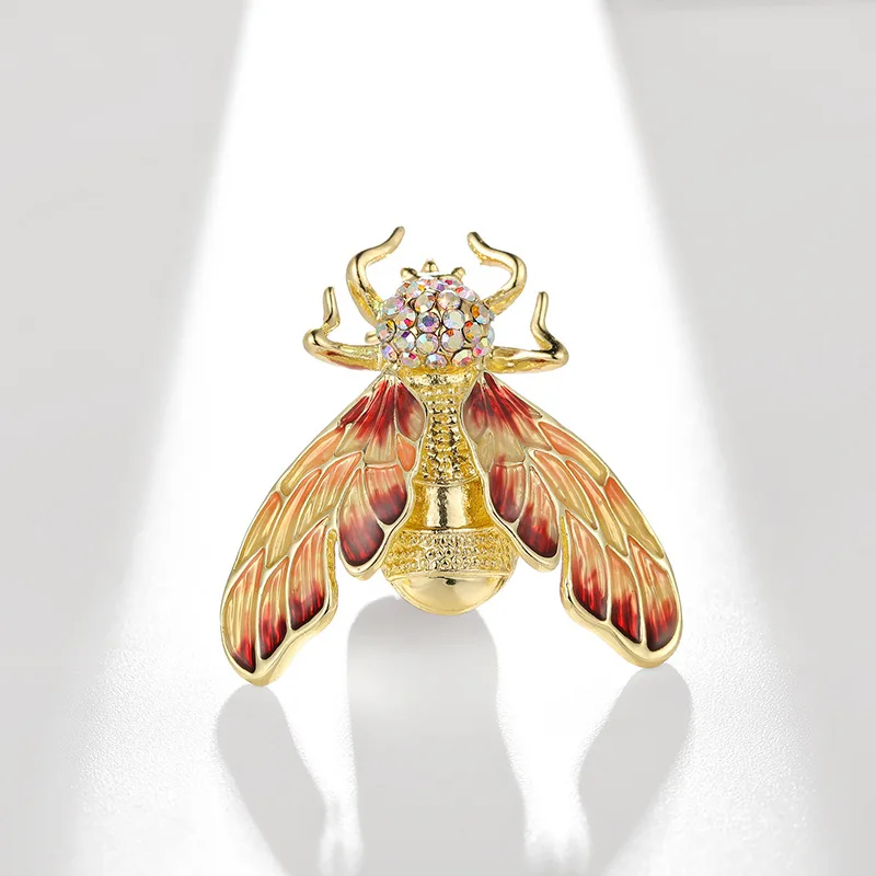 Colorful Wings Enamel Bee Brooches for Women Men Shining Crystal Cicada Insects Party Causal Brooch Pin Gift Gold Color Jewelry