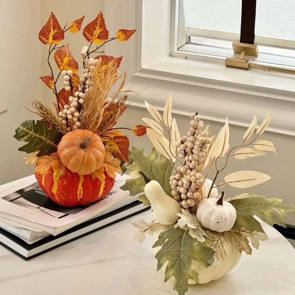 Simulation Pumpkin Halloween Table Decoration Table Decoration Autumn Harvest Pumpkin Pot Maple Leaf Gift