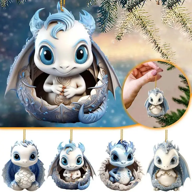 Dragon Hanging Ornament 2D Acrylic Cute Cartoon Car Pendant Christmas Tree Ornament Dragon Baby Egg Keychain Decor Accessories