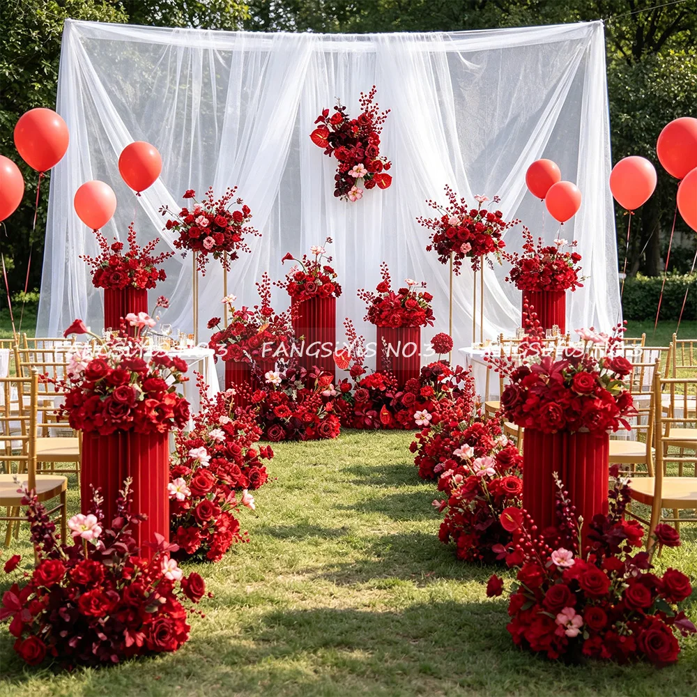 

Искусственные цветочные композиции: красные орхидеи, розы, пионы для свадебных арок, углов, декораций для сцены, вечеринок, оформления проходов