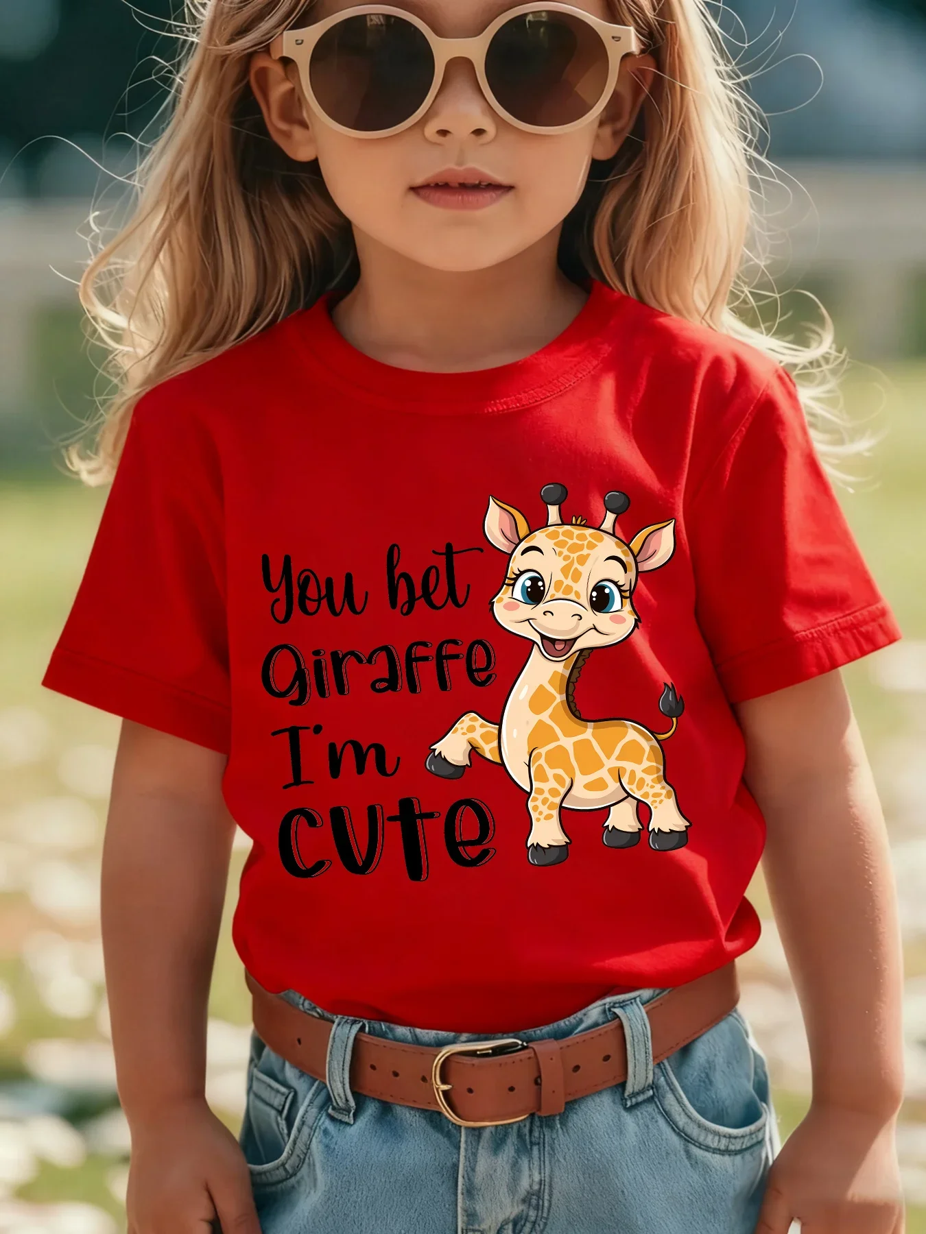 You Bet Giraffe Im Cute Cartoon Baby Giraffe Graphic Tee For Girls Kids Casual Animal Short Sleeve Shirt
