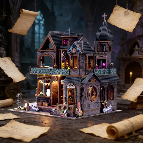 Magic Castle 3D DIY Wooden Book Nook Kit Handmade Dollhouse Model Bookend Building Puzzle Home Decor