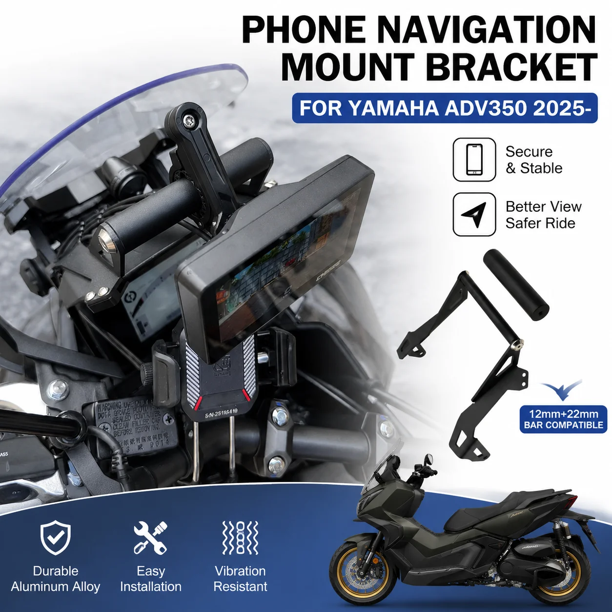 

Modified Phone Navigation Bracket with Charging Function for Honda ADV350 2025+, Motorcycle Windscreen Extension Mount