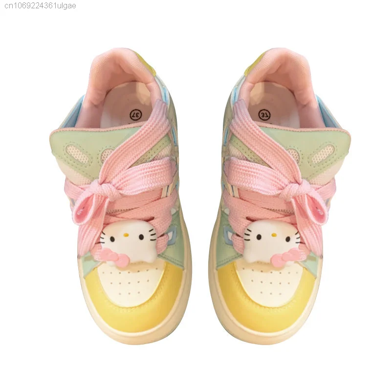 Buty Sanrio Hello Kitty blokujące kolor Y2k koreański Trend z okrągłym noskiem damskie wszechstronne trampki studenckie buty estetyczne