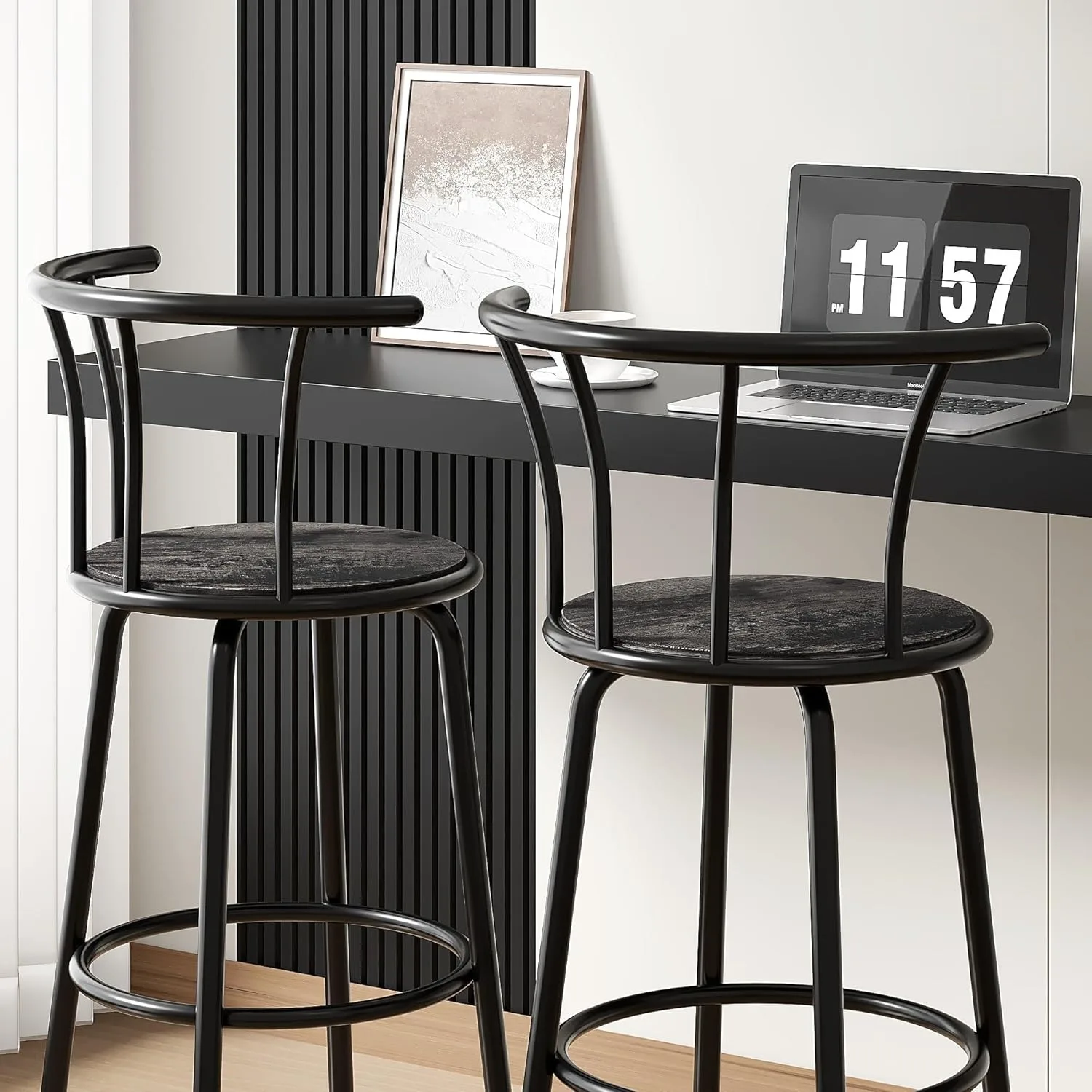 Barhocker-Set mit 2 Stück, drehbarer Barhocker mit Rückenlehne, Barhöhenstuhl, einfach zu montieren, Vintage-Grau