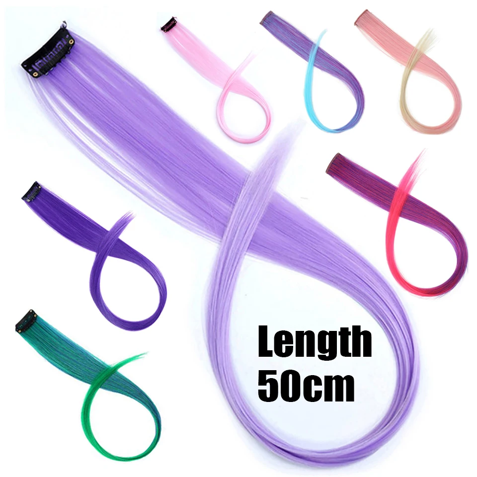 

Colorful Synthetic Hair Long Straight Hair Strands On Barrettes Clip In Hair Extensions kanekalons Fake Hair Pins