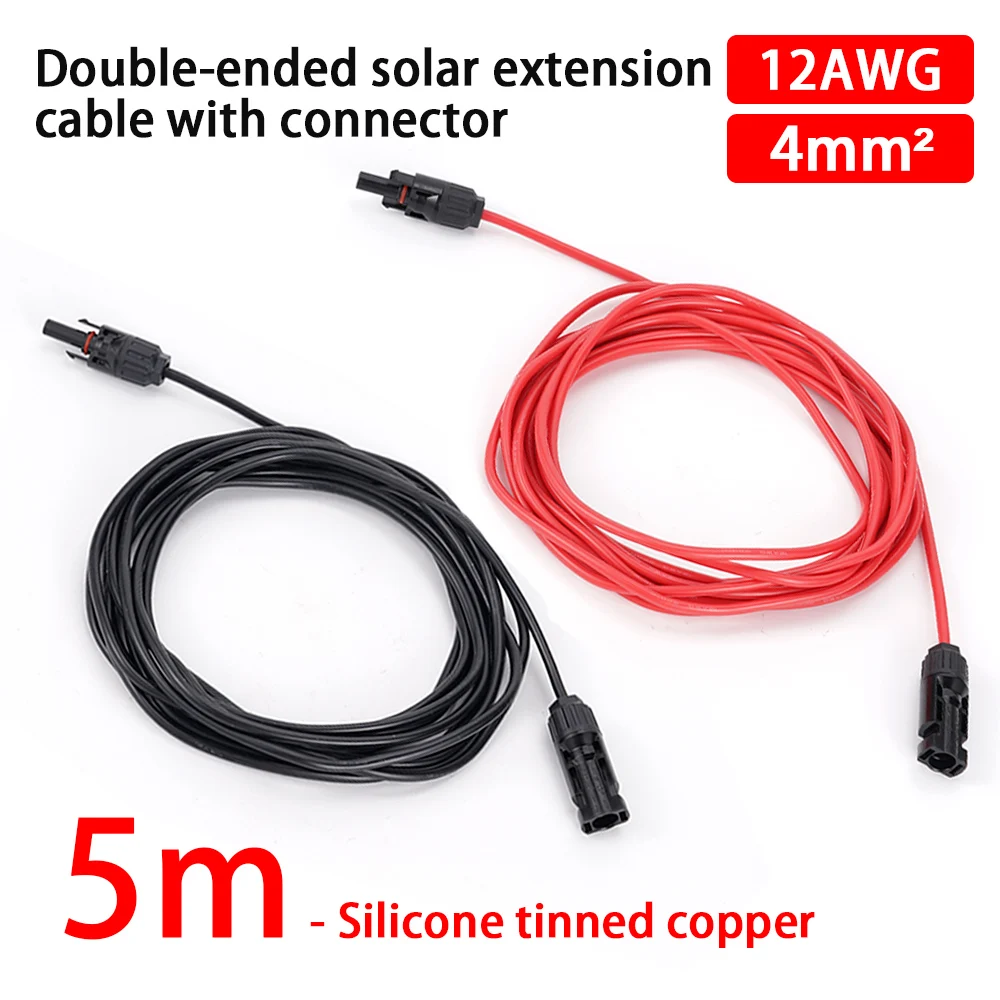 Double Ends Solar Extension Cable with Connector 3-5 Meter 4mm2 1000V/1500V PV DC Connector Solar Cable Photovoltaic Wire