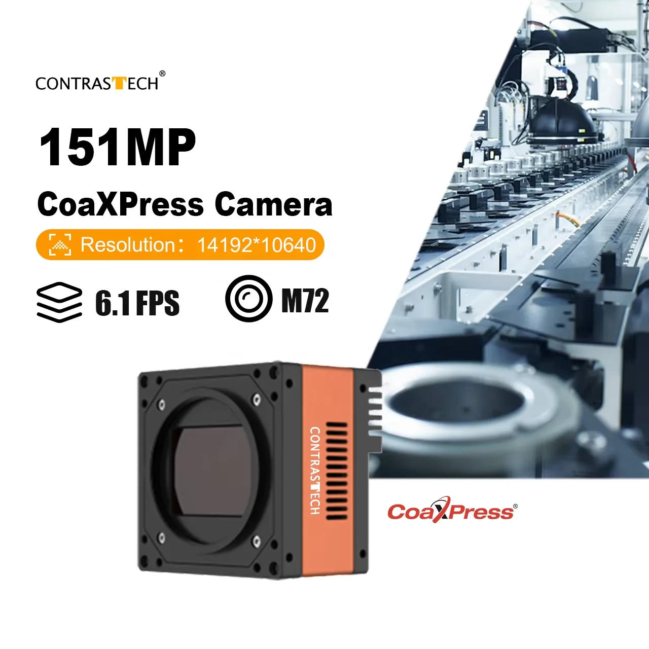 Good High Precise Imaging 151MP IMX411 Large Format 66.7 mm Analog CoaXPress Area Scan Camera Rolling Shutter Scientific