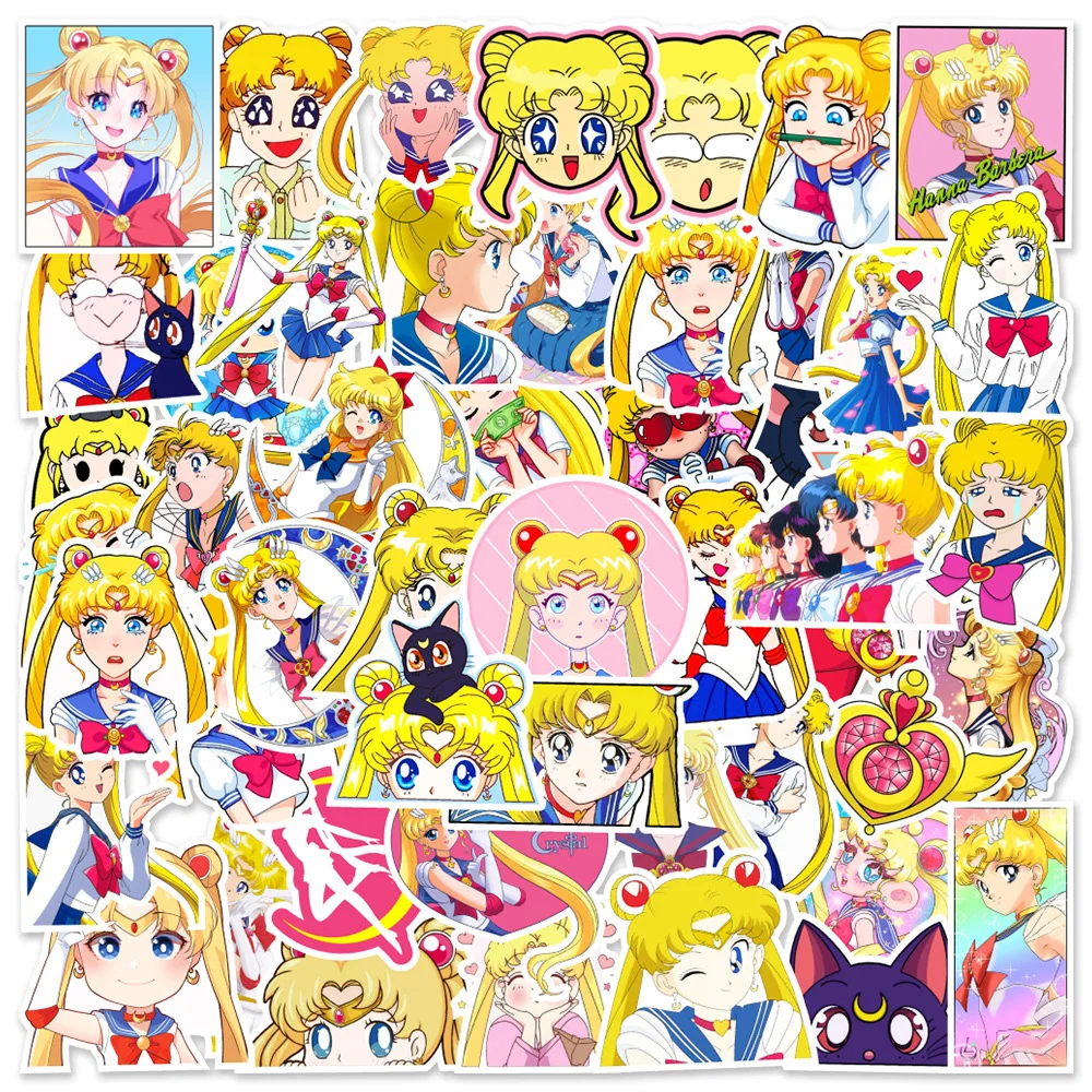 50/100pcs Anime Sailor Moon Aesthetic Stickers Kawaii Girl Graffiti Decal Luggage Guitar Waterproof Cartoon Sticker for Kids Toy