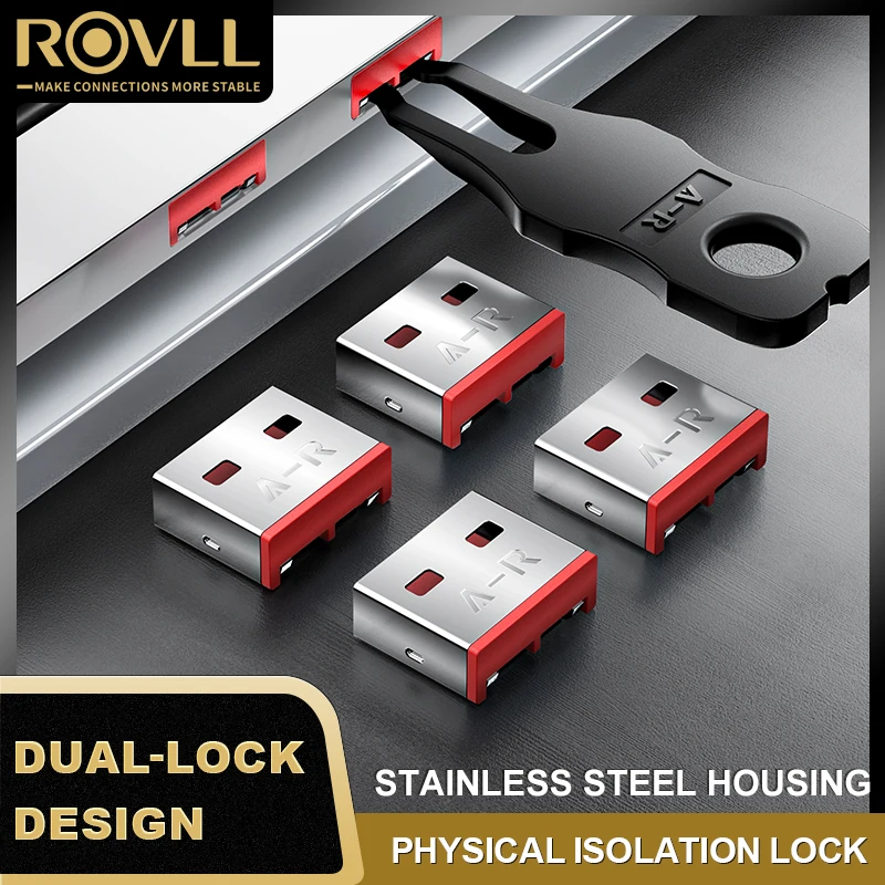 ROVLL USB-beveiligingsplug, afneembaar, van koolstofstaal, USB-stofplug, USB-poortblokker voor computers en laptops