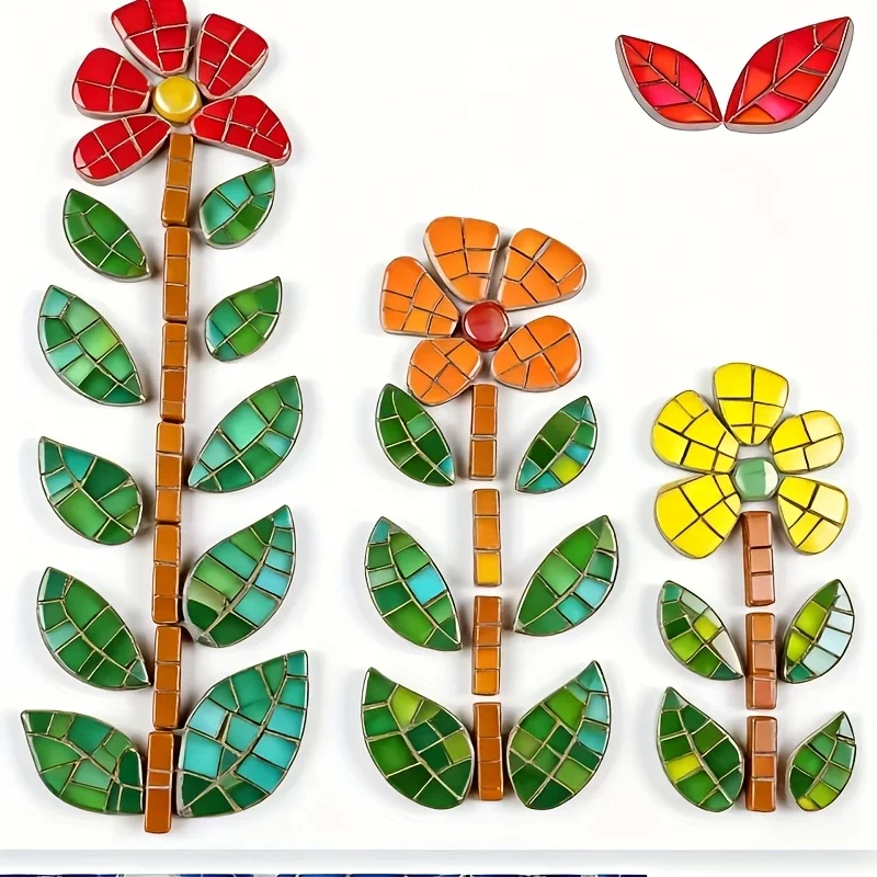 100/200 Grams of Colorful Mosaic Materials, Multi-Sized Mixed-Color Leaf Mosaic Pieces, Suitable for Mosaic Coasters, Candle Holders, Decorative Picture Frames, Vases, Trays, Decorative Paintings DIY Making; Handmade A view 6