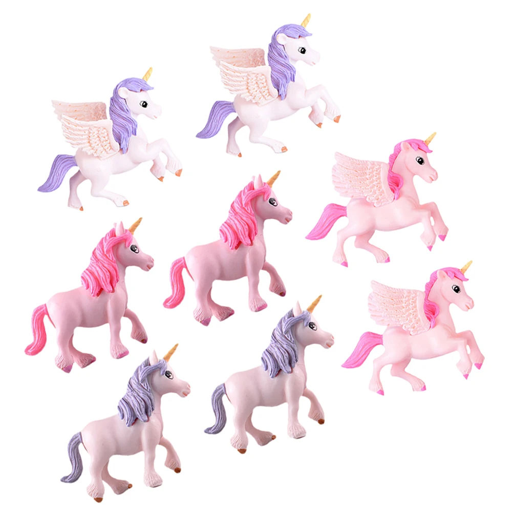 

8 Pcs Unicorn Decors Ornaments 4 Colors Plastic Bonsai Garden Fairy Decor Statue Unicorn Statue Figurine