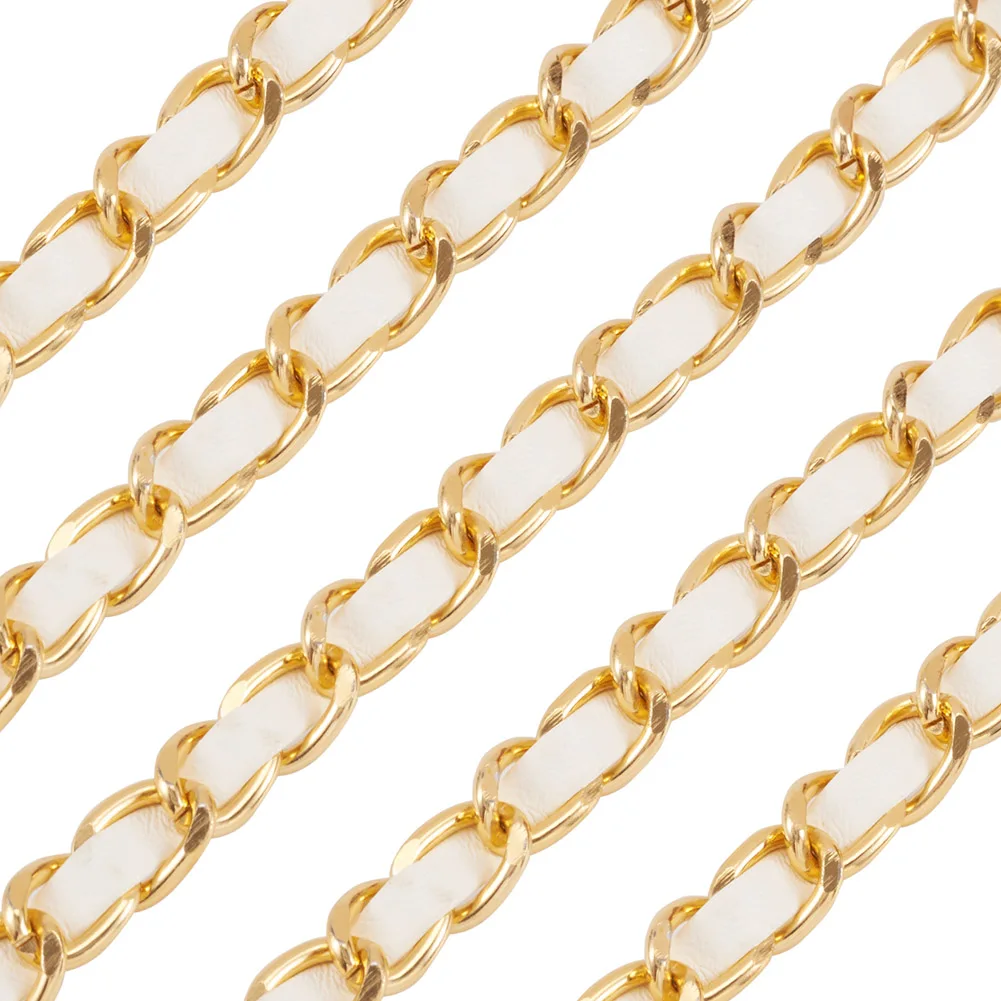 5 Yards PU Leather Bag Straps with Aluminum Link Chain For Women Handbag Cellphone  Shoulder Strap Purse Accessories