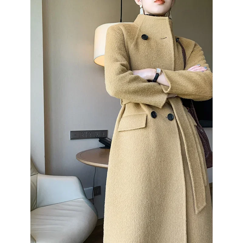 AYUNSUE 2024 New High-end Double-sided Woolen Coat Women's Mid-length Slim Autumn And Winter Albaka Woolen Coat Off-season FCY