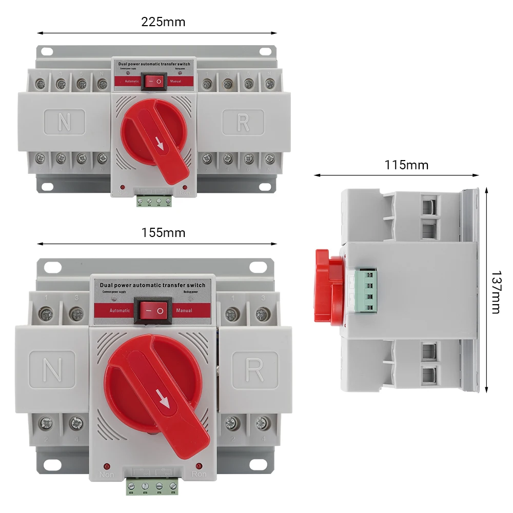 Interruptor de transferência automática de energia dupla, potência dupla ats (cb) 2p/4p 63a ac230v 50/60hz mcb, disjuntores de comutação automática/manual